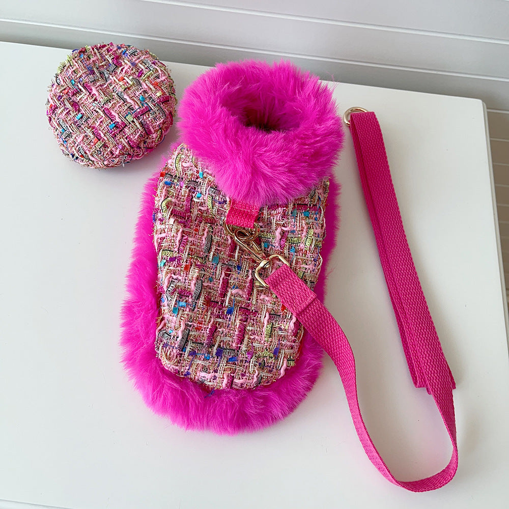 Dog cape+hat+leash sets hot pink tweed-Pet Apparel-BIG FRENCHIES-Jane's Pet Boutique