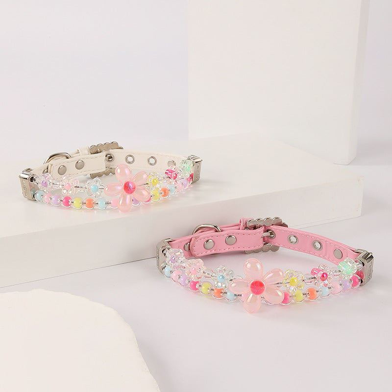 Beaded Flower Dog Collar and Leash Set – Pastel Charm Design-Pet Collars & Leashes-BIG FRENCHIES-Jane's Pet Boutique