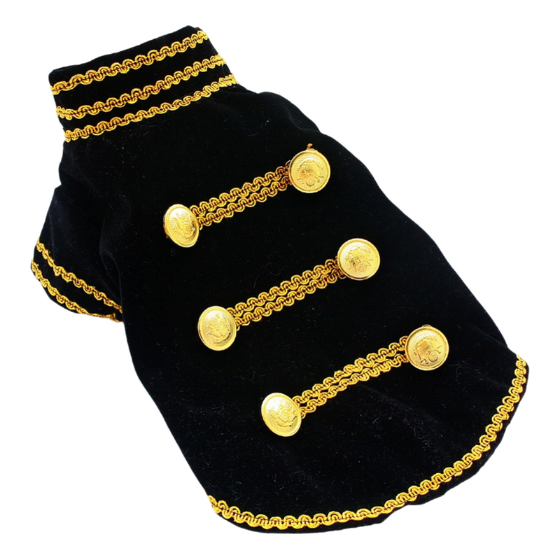 Handcrafted Velvet Dog Outfit with Gold Embroidery Double Breasted Buttons Vintage Pet Jacket-Pet Apparel-BIG FRENCHIES-Jane's Pet Boutique