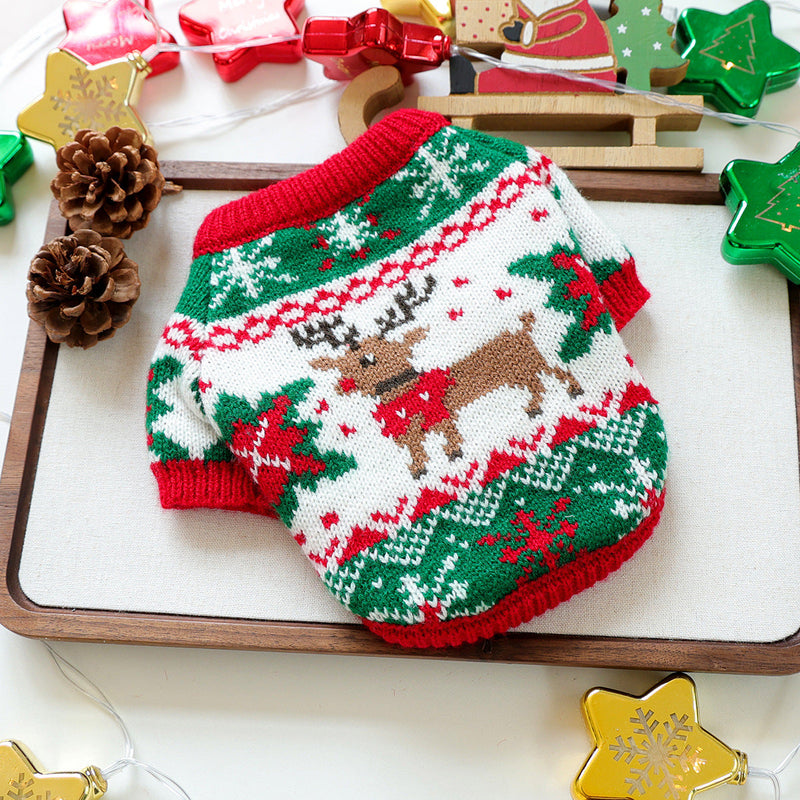 Christmas Reindeer & Pines Holiday Knit Sweater for Dogs & Cats-Pet Apparel-BIG FRENCHIES-Jane's Pet Boutique