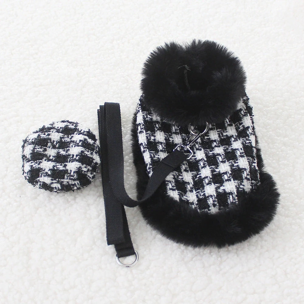 Dog cape+hat+leash sets Houndstooth-Pet Apparel-BIG FRENCHIES-Jane's Pet Boutique