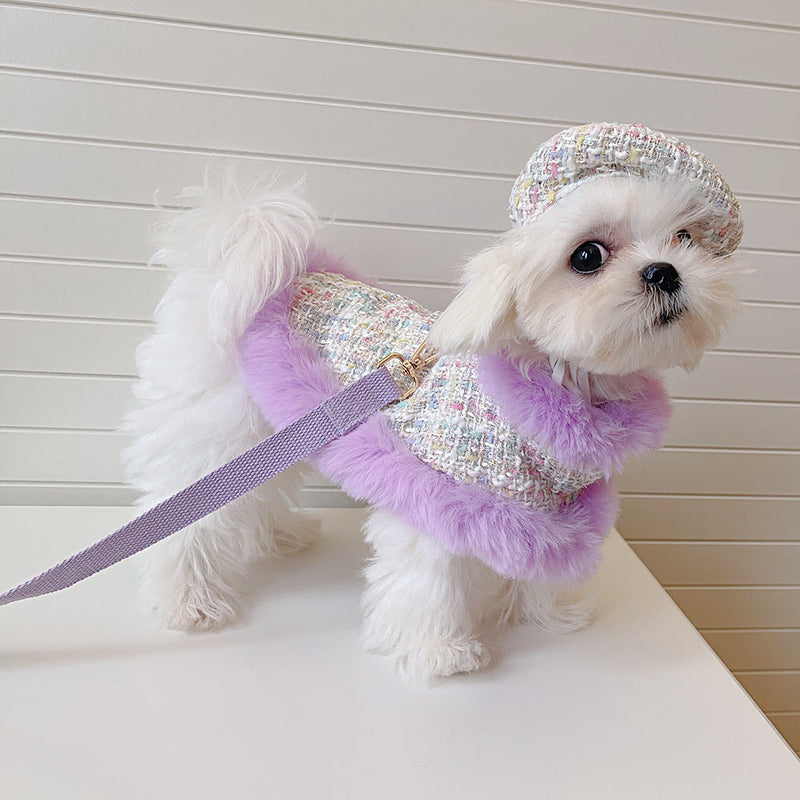 Dog cape+hat+leash lavande tweed-Pet Apparel-BIG FRENCHIES-Jane's Pet Boutique