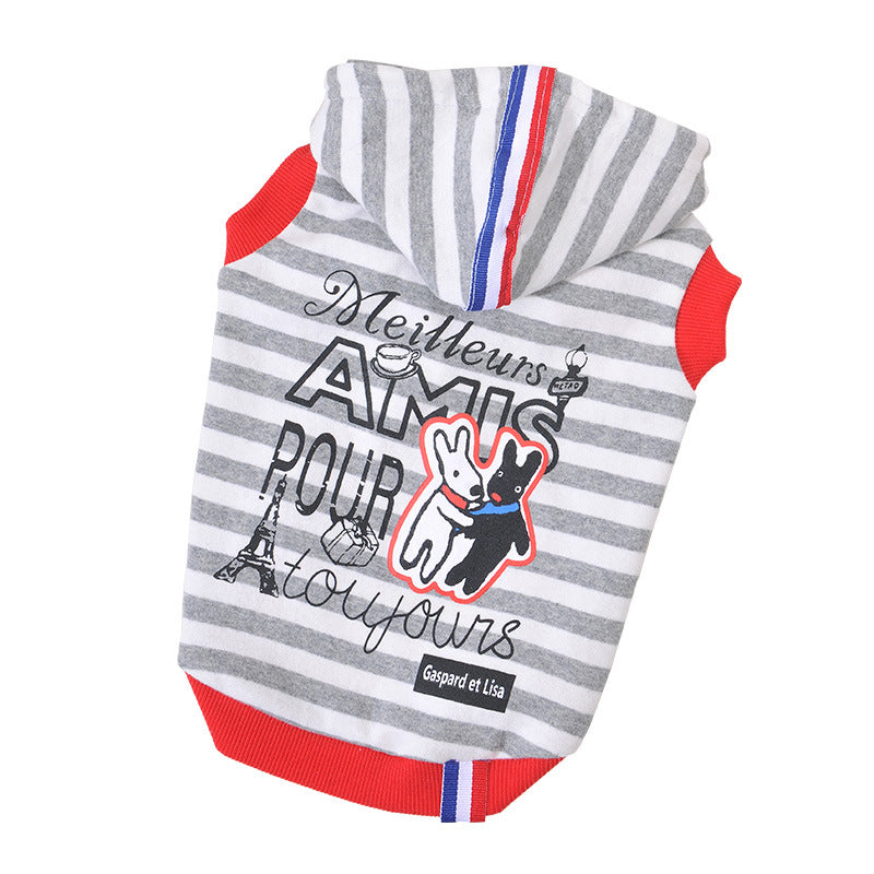Striped Dog Hoodie + French Print & Soft Cotton Comfort-Pet Apparel-BIG FRENCHIES-Jane's Pet Boutique