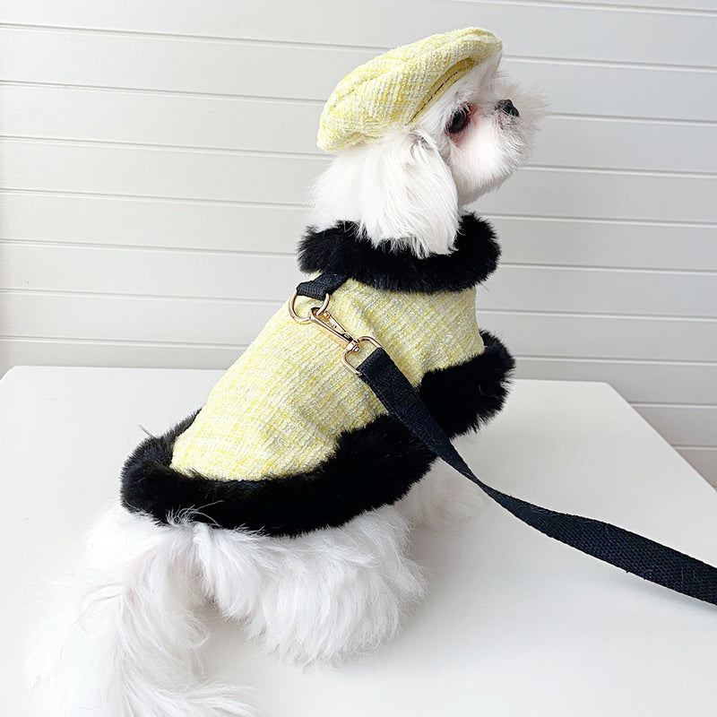 Dog cape+leash sets yellow tweed (no hat)-Pet Apparel-BIG FRENCHIES-Jane's Pet Boutique