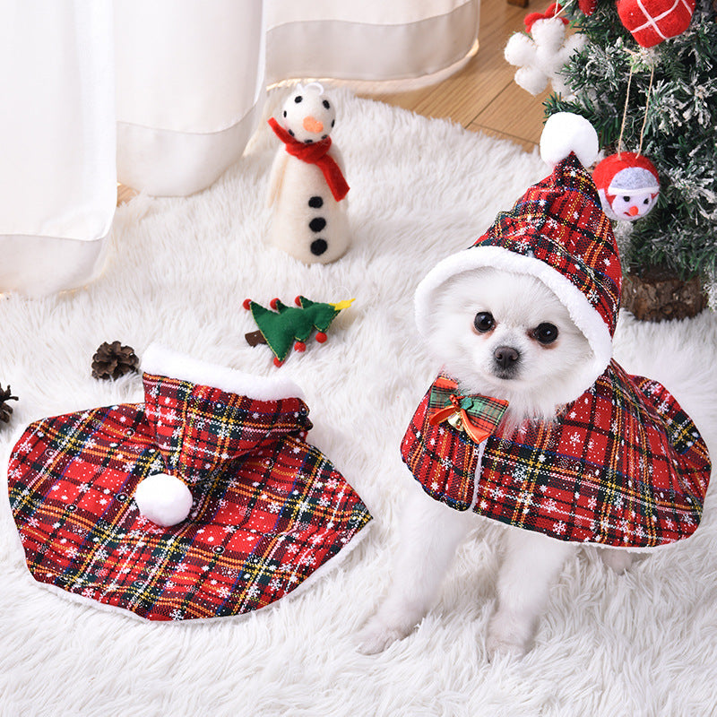 Christmas Tartan Hooded Cape for Dogs & Cats-Pet Apparel-BIG FRENCHIES-Jane's Pet Boutique