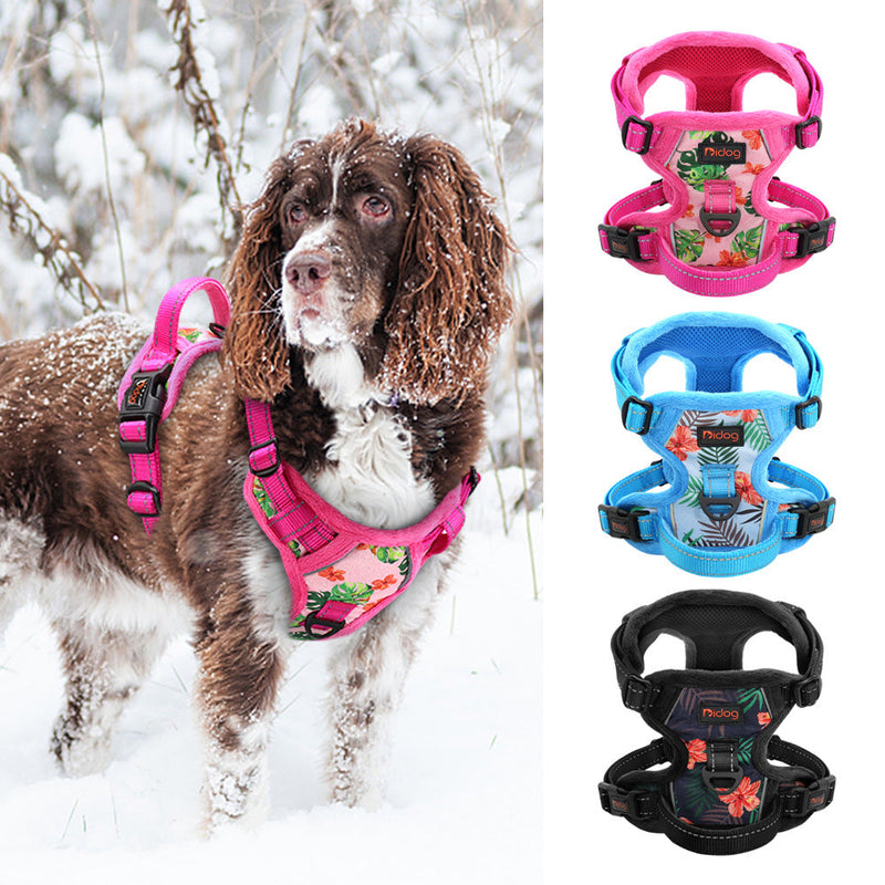 Reflective Padded Dog Harness+Leash Set with Floral Print-Pet Collars & Leashes-BIG FRENCHIES-Jane's Pet Boutique