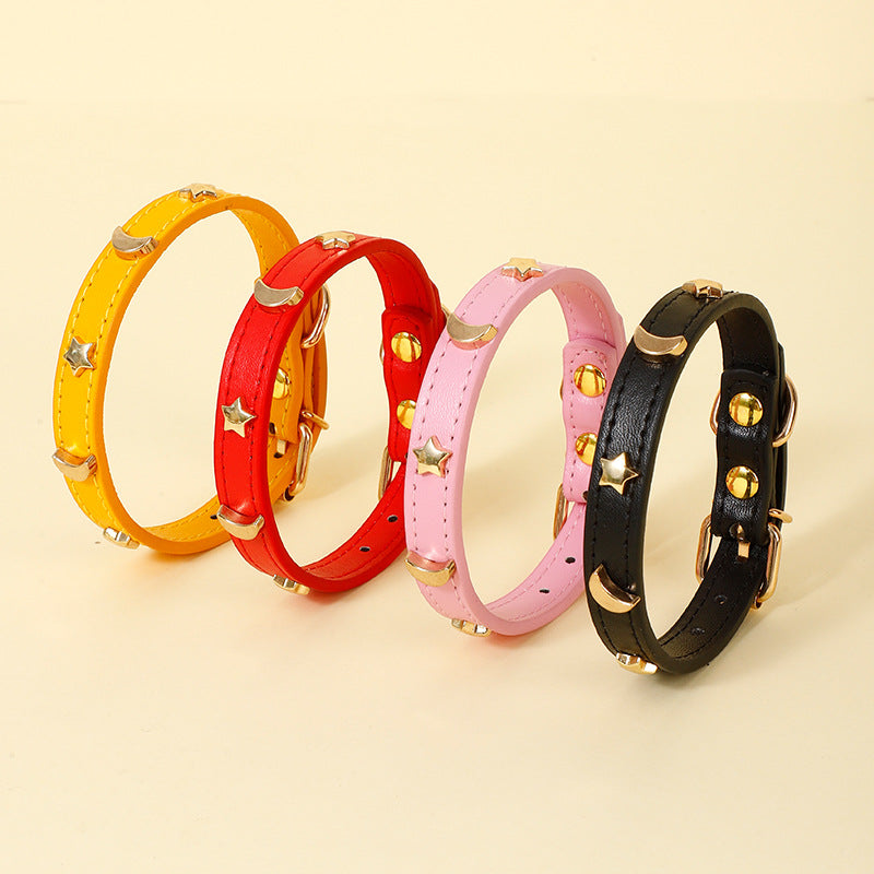 Star & Moon Studded PU Leather Dog Collar-Pet Collars & Leashes-BIG FRENCHIES-Jane's Pet Boutique