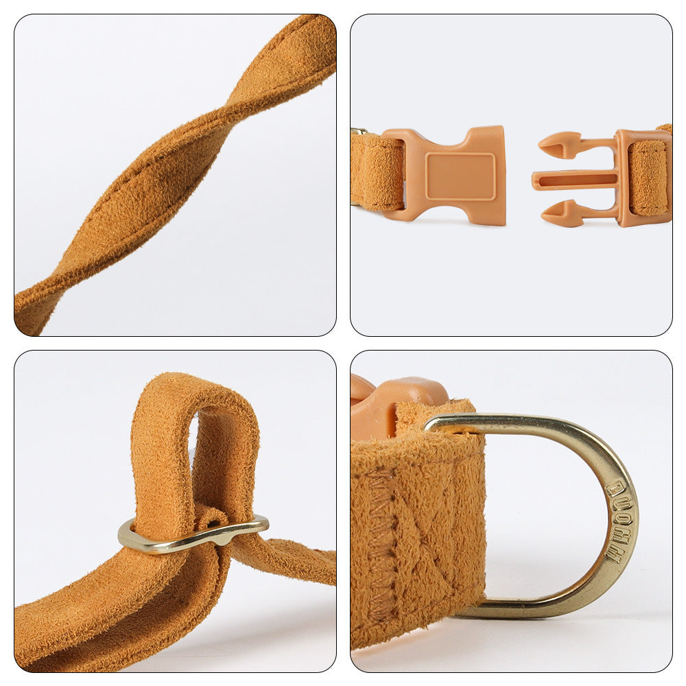 Suede Dog Collar with Buckle & D-Ring (Multiple Colors)+leash set-Pet Collars & Leashes-BIG FRENCHIES-Jane's Pet Boutique