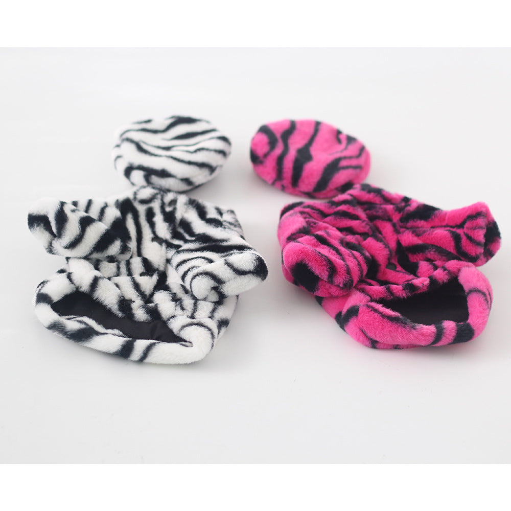 Pet Faux Fur Coat Plush Outfit with Hat Zebra Print-Pet Apparel-BIG FRENCHIES-Jane's Pet Boutique