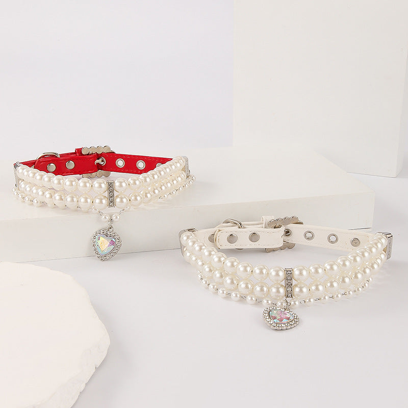 Pearl Heart Charm Pet Collar-Pet Collars & Leashes-BIG FRENCHIES-Jane's Pet Boutique
