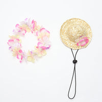 Pet Straw Hat and Flower Lei Set Beach Hawaii Style
