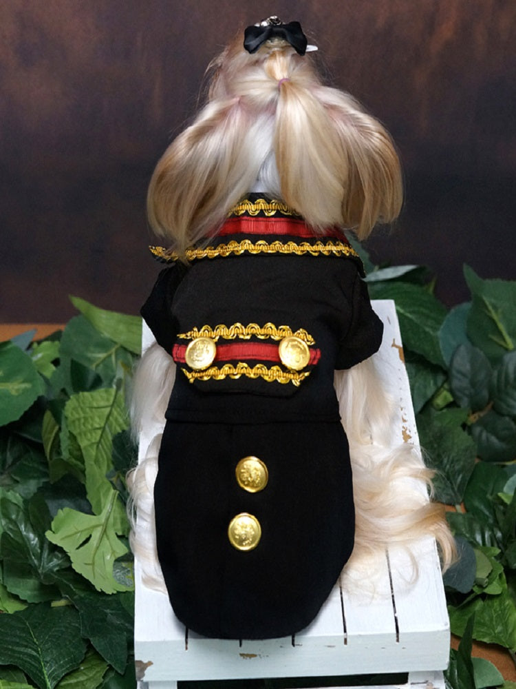 Handcrafted Royal Military Pet Suit Gold Trimmed Dog Outfit Jacket Suit Shirt Two-Piece Prince Uniform Badge-Pet Apparel-BIG FRENCHIES-Jane's Pet Boutique