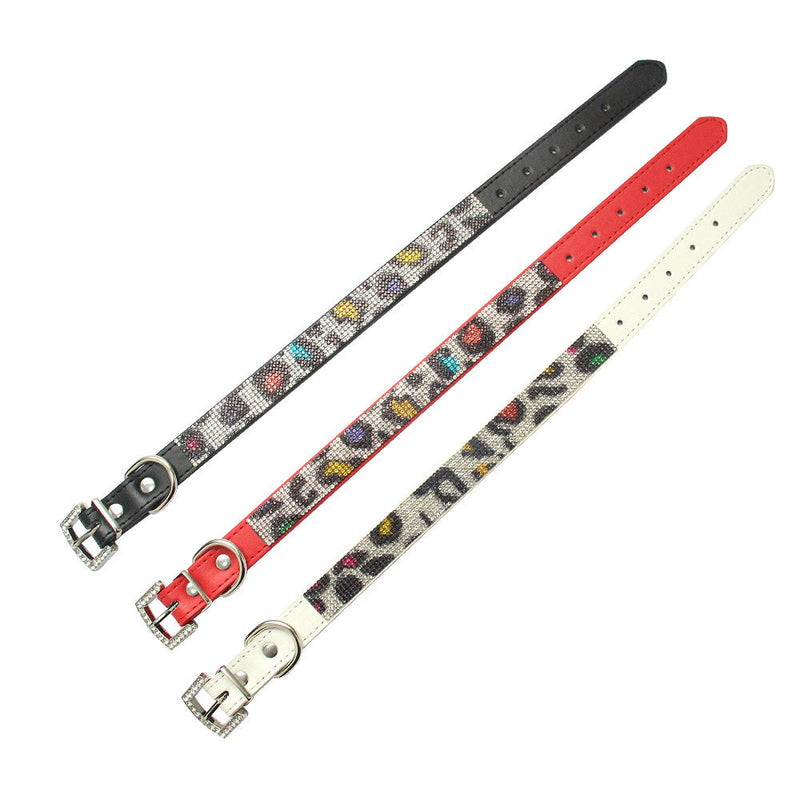Rhinestone Leopard PU Dog Collar-Pet Collars & Leashes-BIG FRENCHIES-Jane's Pet Boutique