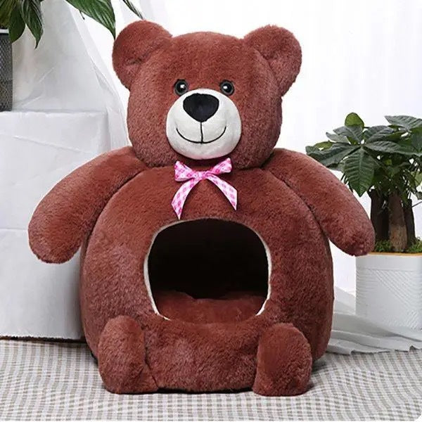 Cute Teddy Bear Pet Bed House Plush Dog & Cat Sleeping Cave for Small Pets-Pet Toys-BIG FRENCHIES-Jane's Pet Boutique