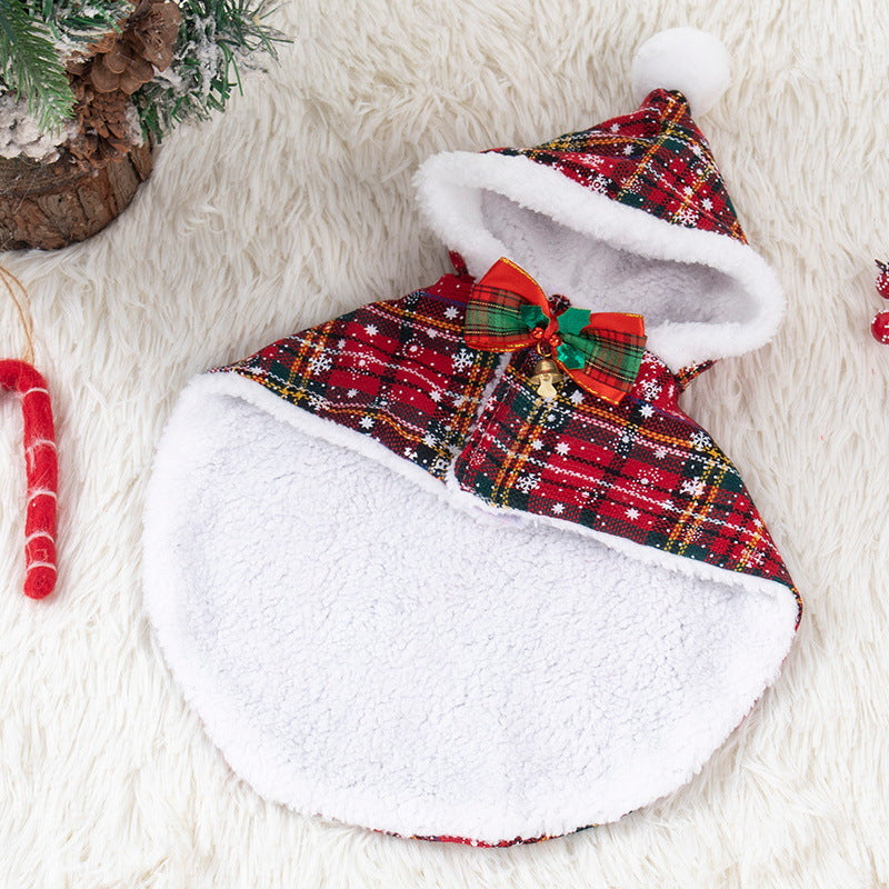 Christmas Tartan Hooded Cape for Dogs & Cats-Pet Apparel-BIG FRENCHIES-Jane's Pet Boutique