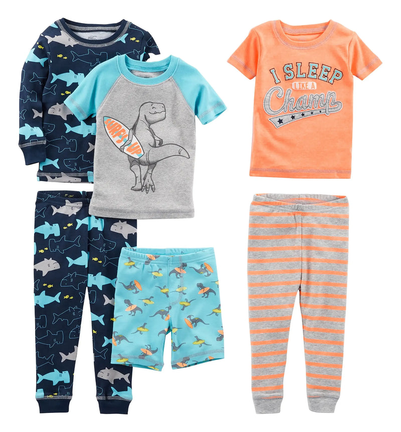 Simple Joys by Carter's Boys' 6-Piece Snug Fit Cotton Pajama Set 18 Months Dinosaur/Shark/Surfer/Stripe - # BOAA11710013 - BIG FRENCHIES