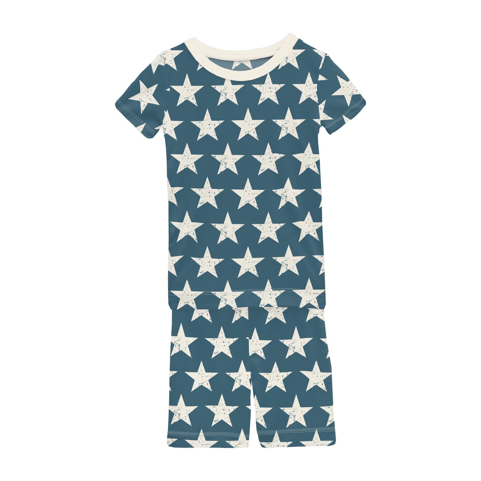 Print Short Sleeve Pajama Set with Shorts in Vintage Stars