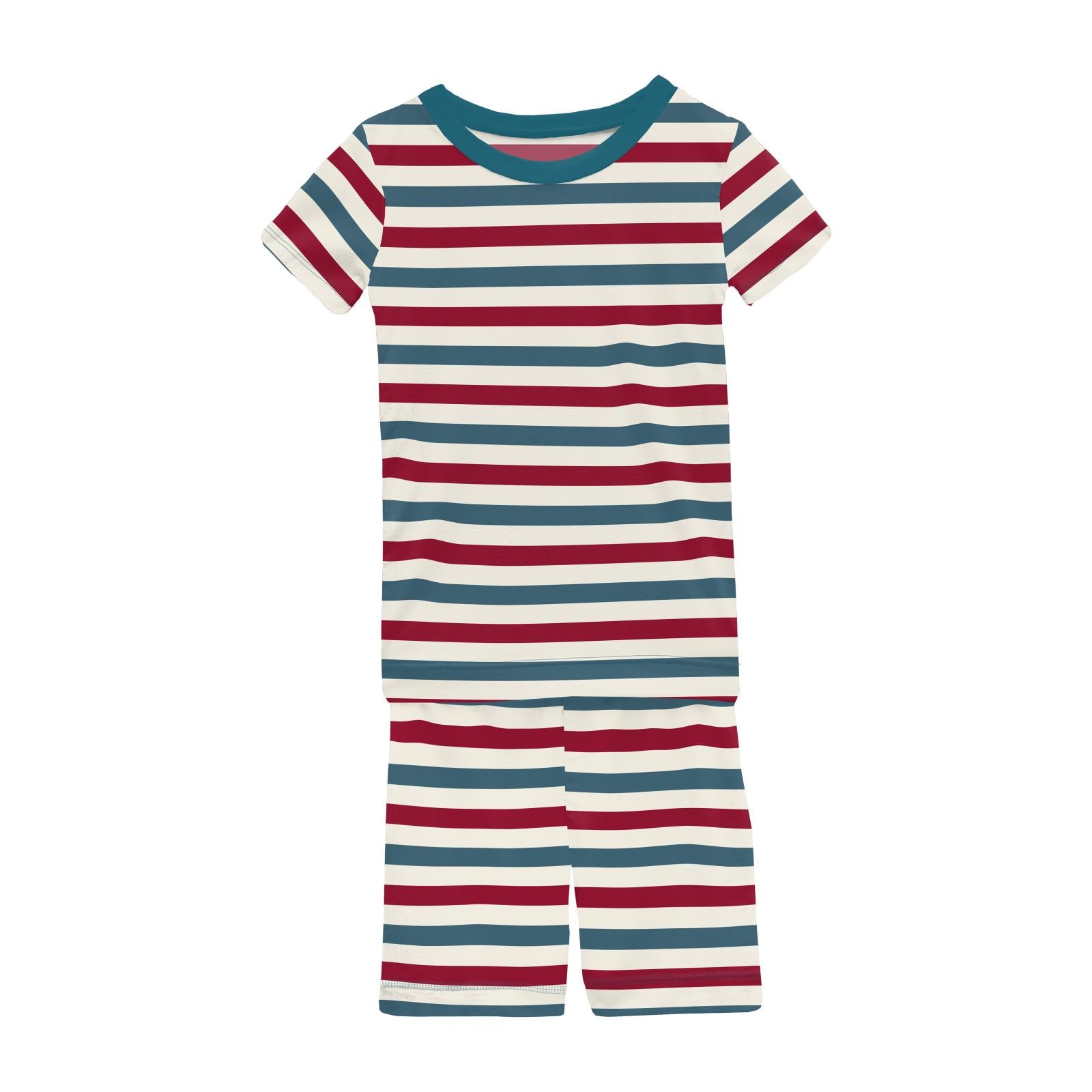Print Short Sleeve Pajama Set with Shorts in USA Stripe