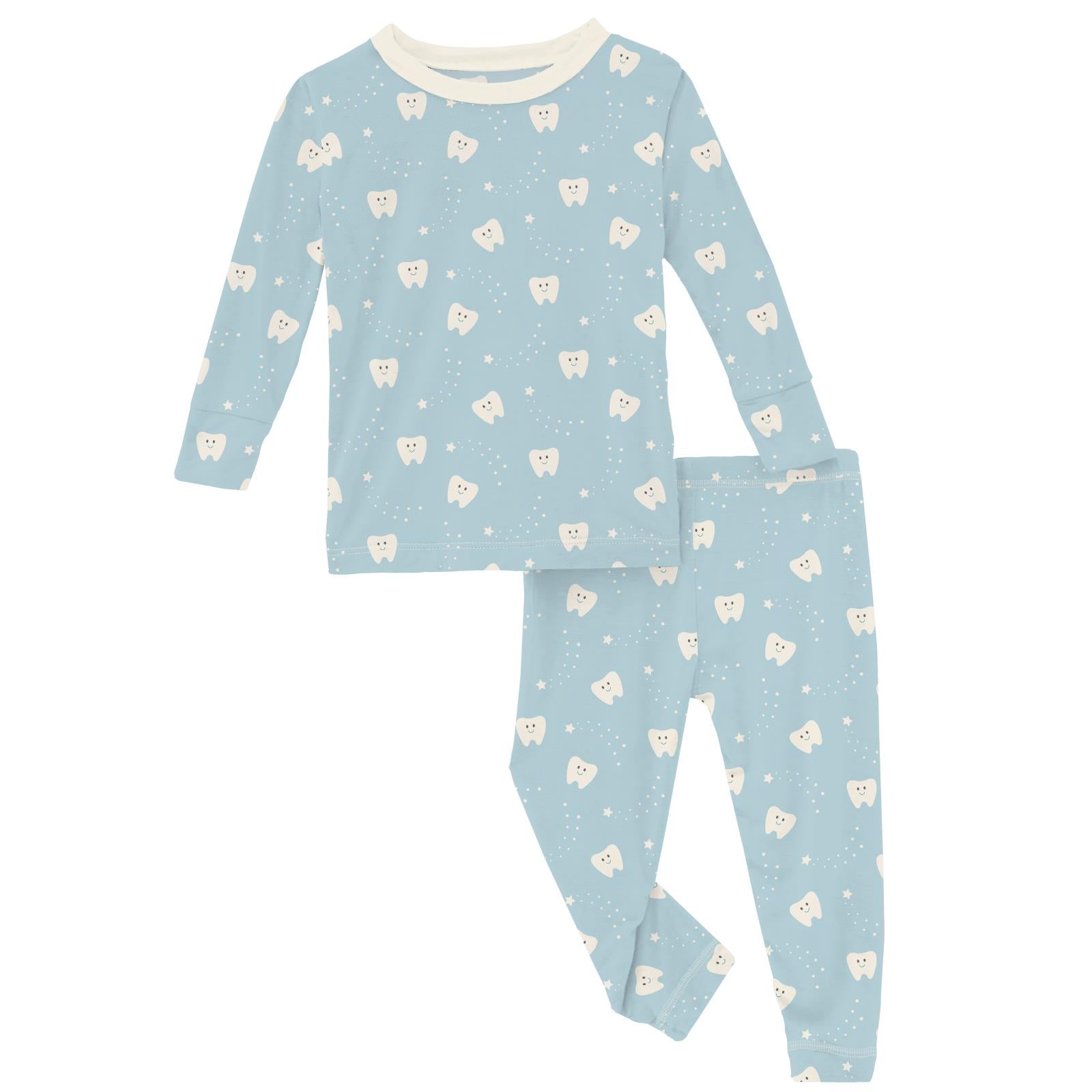 Print Long Sleeve Pajama Set in Spring Sky Tooth