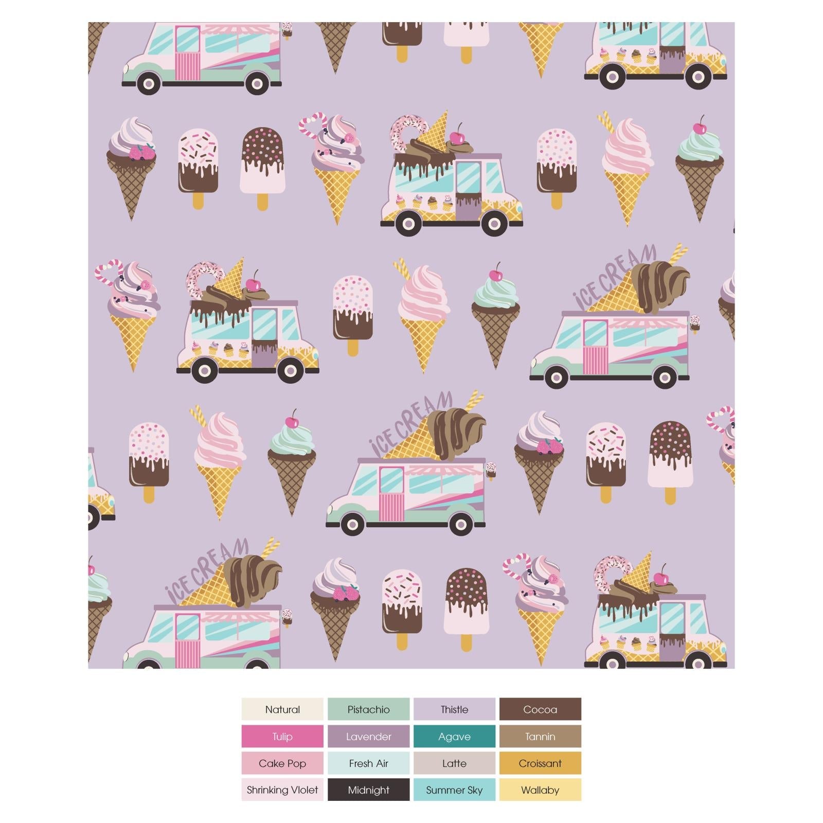 Print Bib Set of 3 in Cake Pop Boba; Lavender Flower Lattice & Thistle Ice Cream Truck