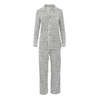 Women's Long Sleeved Collared Pajama Set in Heathered Mist with Natural