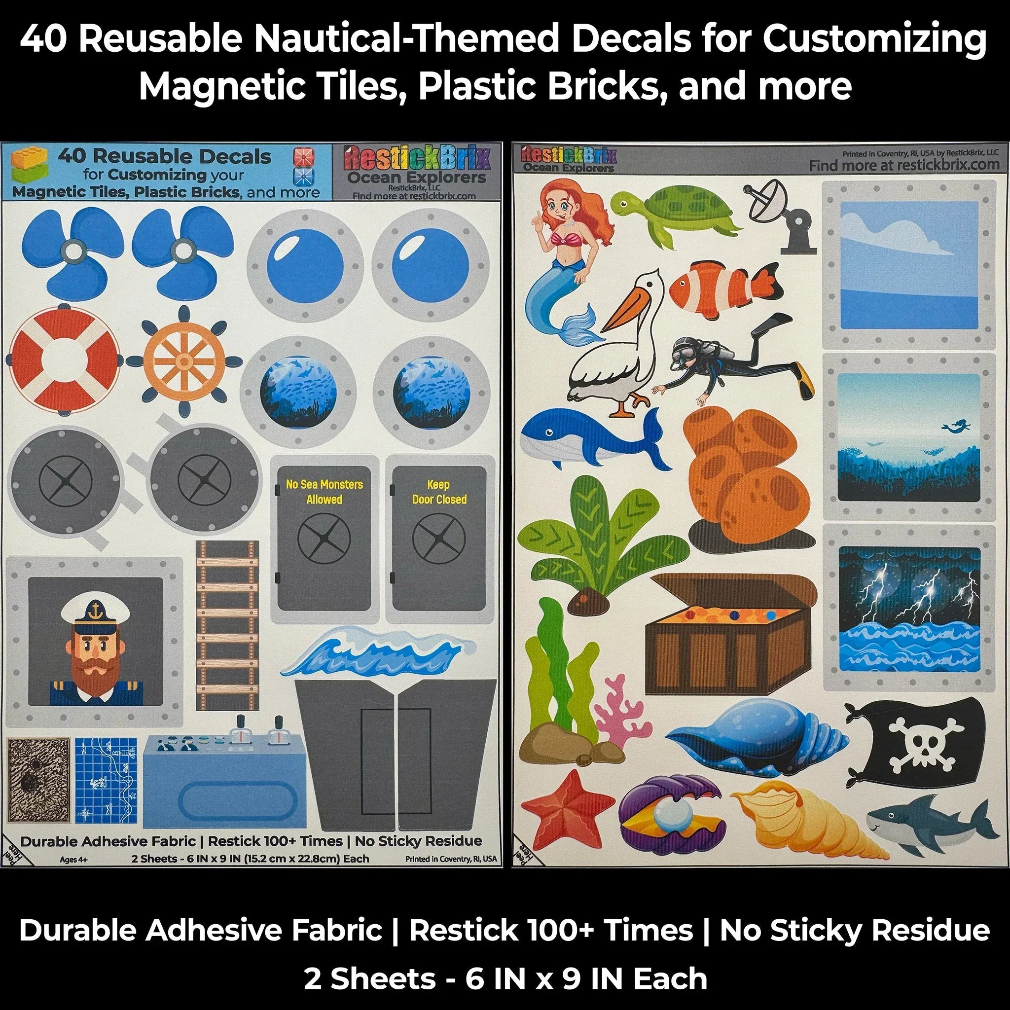 Ocean Explorers: Reusable Decals for Customizing Magnetic Tiles, Plastic Bricks, and more - BIG FRENCHIES
