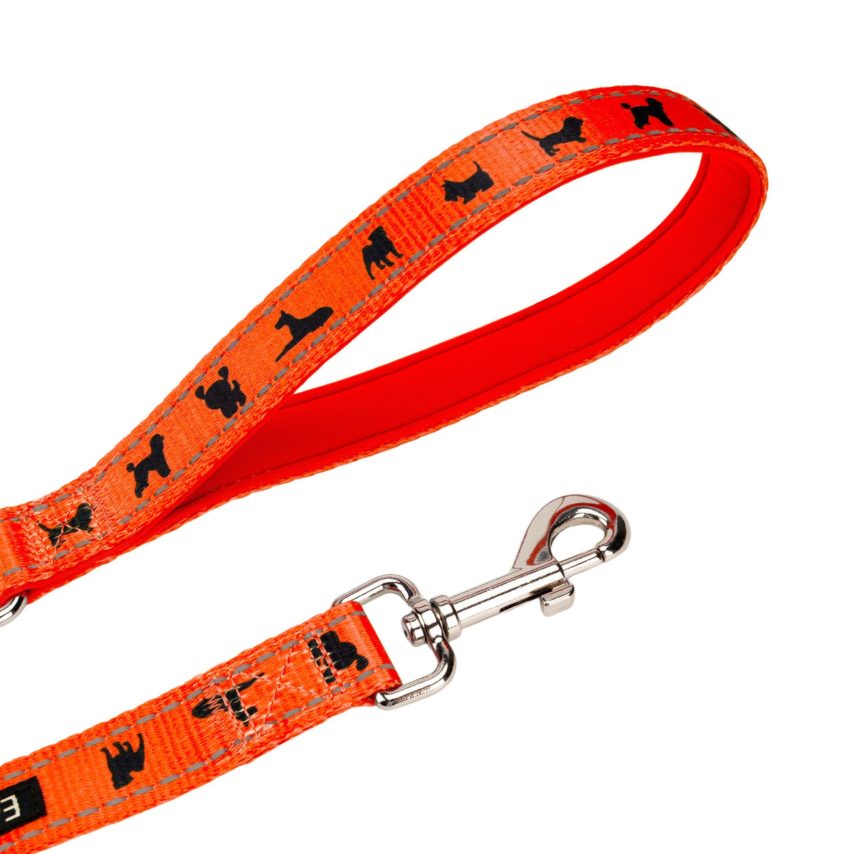 EcoBark Safety Orange Dog Leash- Padded Comfort Grip Leash with Dog Pattern - 4ft, 5ft, and 6ft Leash for Small and Medium Dogs - BIG FRENCHIES