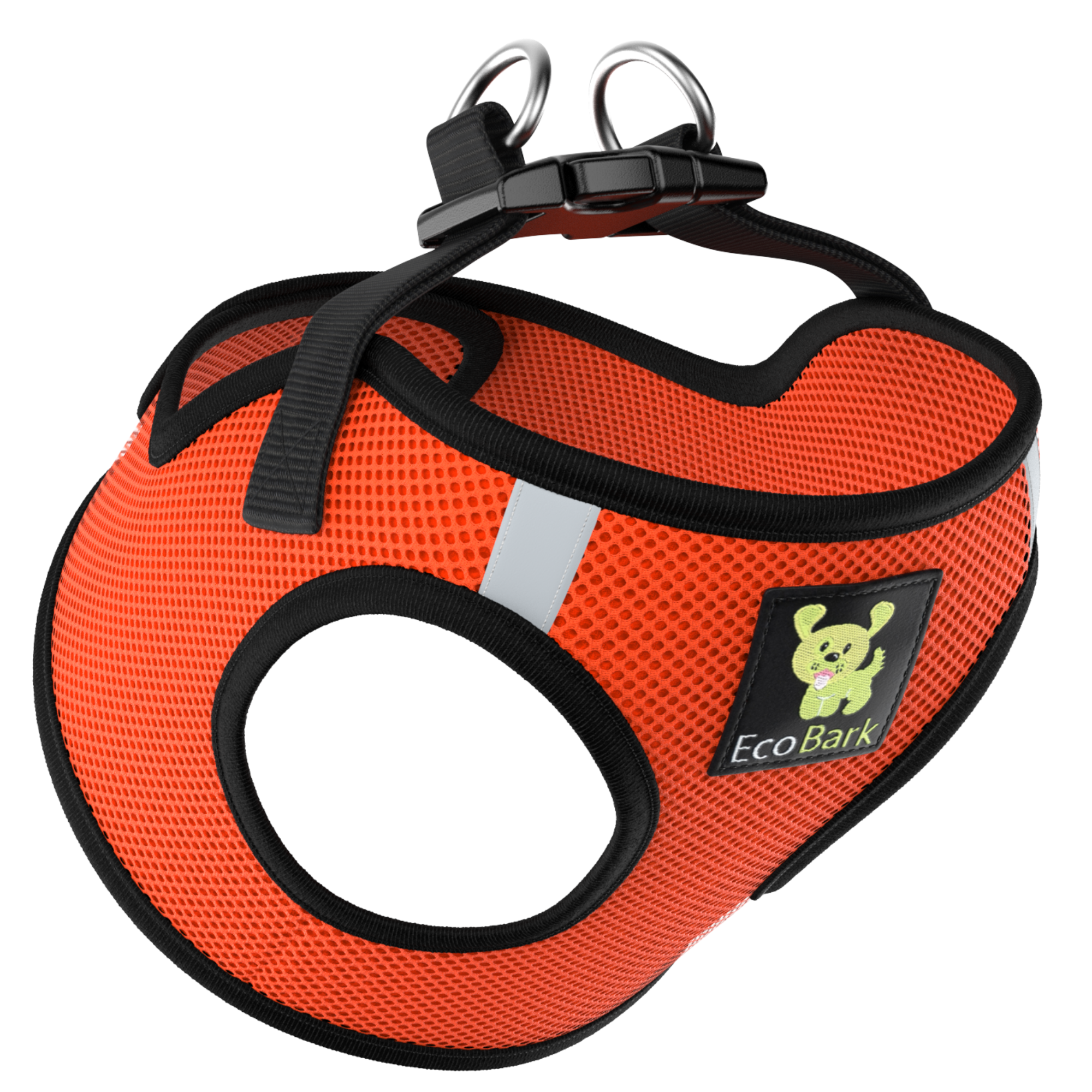 EcoBark Safety Orange Step In Dog Harness -Rapid Fastner Reflective Soft Mesh Vest Halter for Puppies and XXXS to Small Dogs - BIG FRENCHIES