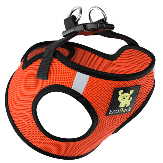 EcoBark Safety Orange Step In Dog Harness -Rapid Fastner Reflective Soft Mesh Vest Halter for Puppies and XXXS to Small Dogs - BIG FRENCHIES