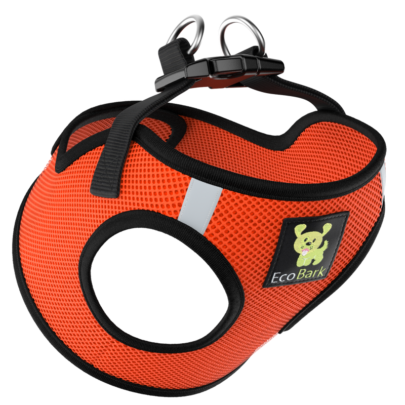 EcoBark Safety Orange Step In Dog Harness -Rapid Fastner Reflective Soft Mesh Vest Halter for Puppies and XXXS to Small Dogs - BIG FRENCHIES