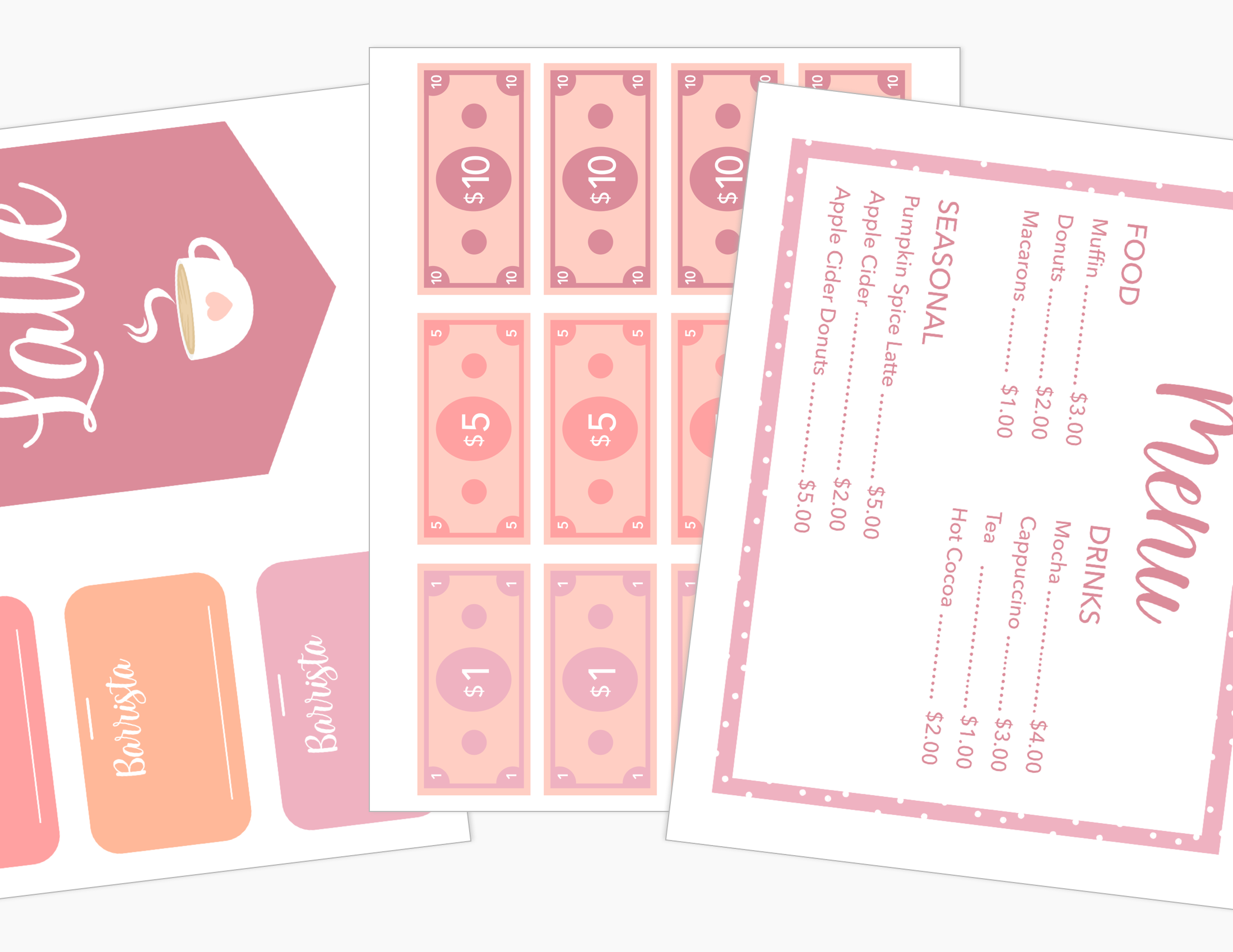 Coffee Shop Dramatic Play Digital Download Printable