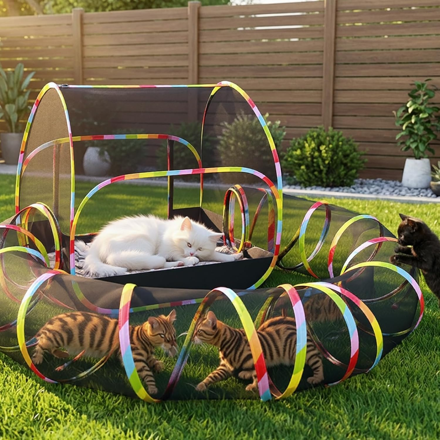 Outdoor Cat Enclosure with 134" Tunnel, XL Pop-Up Cat Tent & Playpen