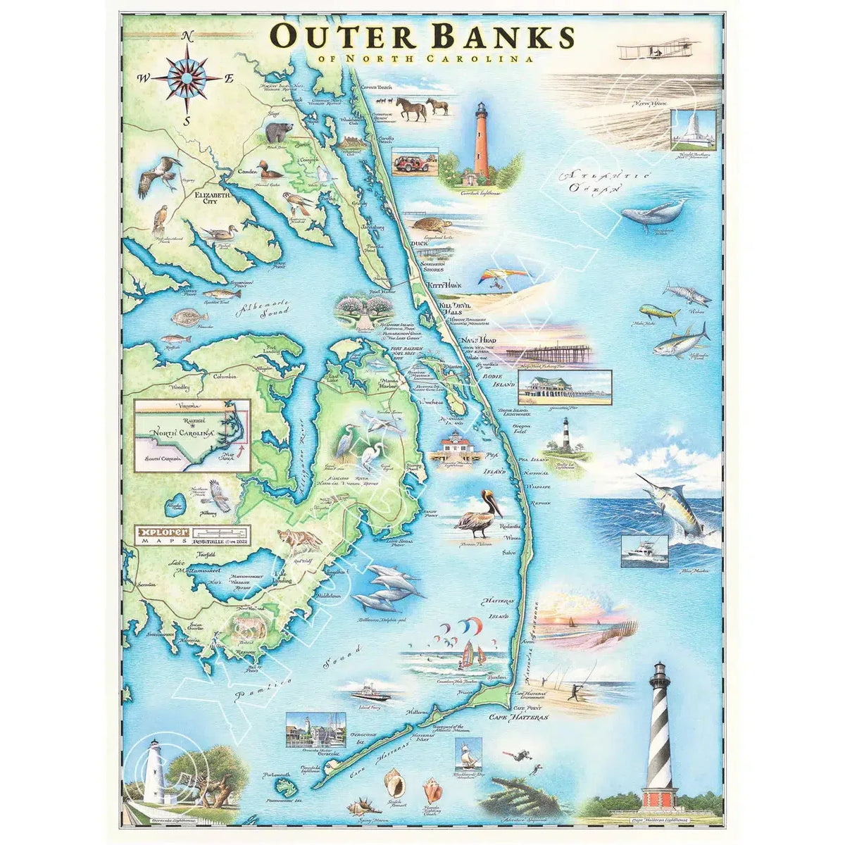Outer Banks of North Carolina 1000 Piece Jigsaw Puzzle Xplorer Maps - BIG FRENCHIES