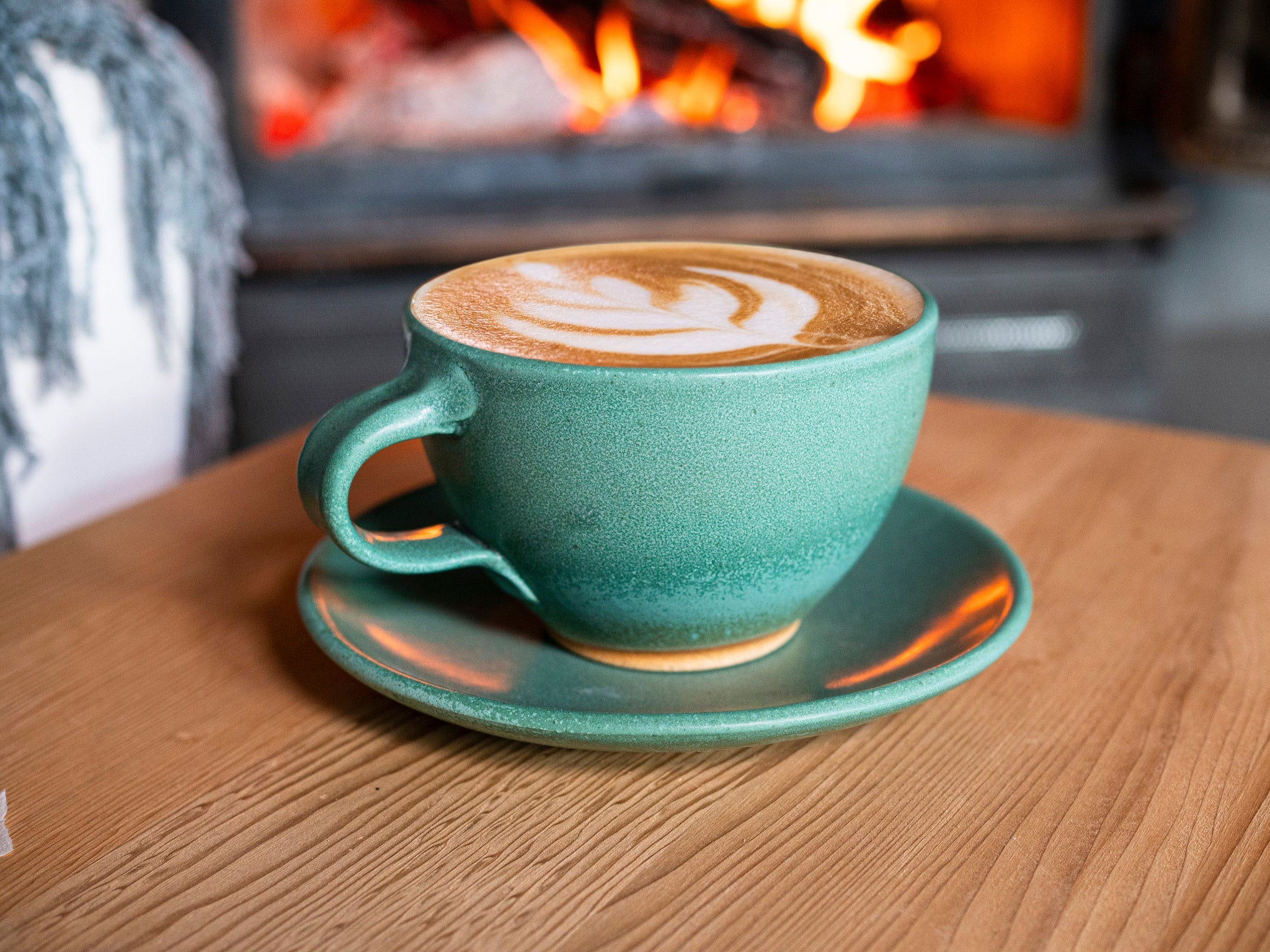 Cappuccino Cup, Latte Cup: Green/White, approximately 10 -12 oz, Stoneware