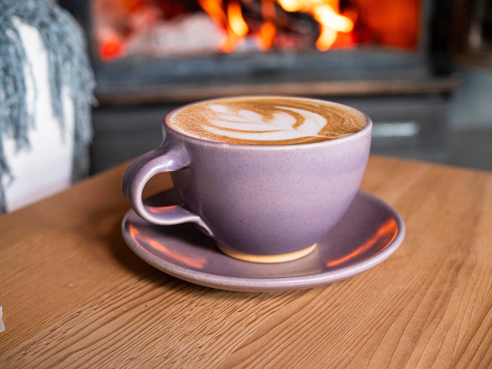 Cappuccino Cup, Latte Cup: Purple/White, approximately 10 -12 oz, Stoneware