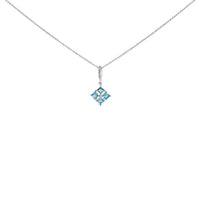 Sterling Silver Blue Topaz and White Sapphire Square Motif Pendant Necklace 18 Inch