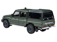 2014 Toyota Land Cruiser LC 79 with Camper Shell Military Green 1/64 Diecast Model Car by Paragon Models