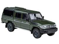 2014 Toyota Land Cruiser LC 79 with Camper Shell Military Green 1/64 Diecast Model Car by Paragon Models