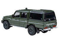 2014 Toyota Land Cruiser LC 79 with Camper Shell Military Green 1/64 Diecast Model Car by Paragon Models