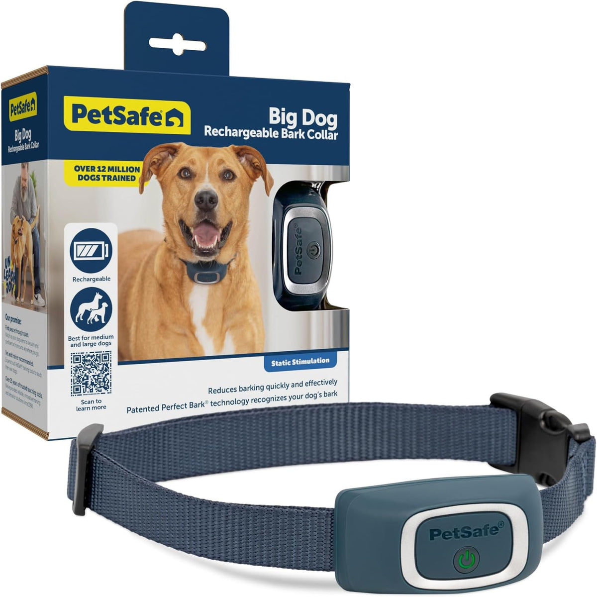 PetSafe Rechargeable Bark Collar, 15 Static Levels, Waterproof, for Dogs 8 lb+ with Necks up to 27 in