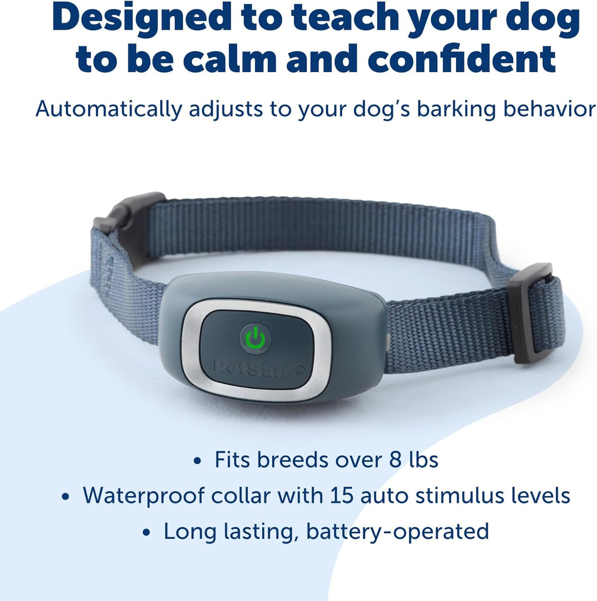 PetSafe Bark Control Collar with 15 Progressive Static Levels, Waterproof, Dogs 8 lb+ up to 27 in Neck