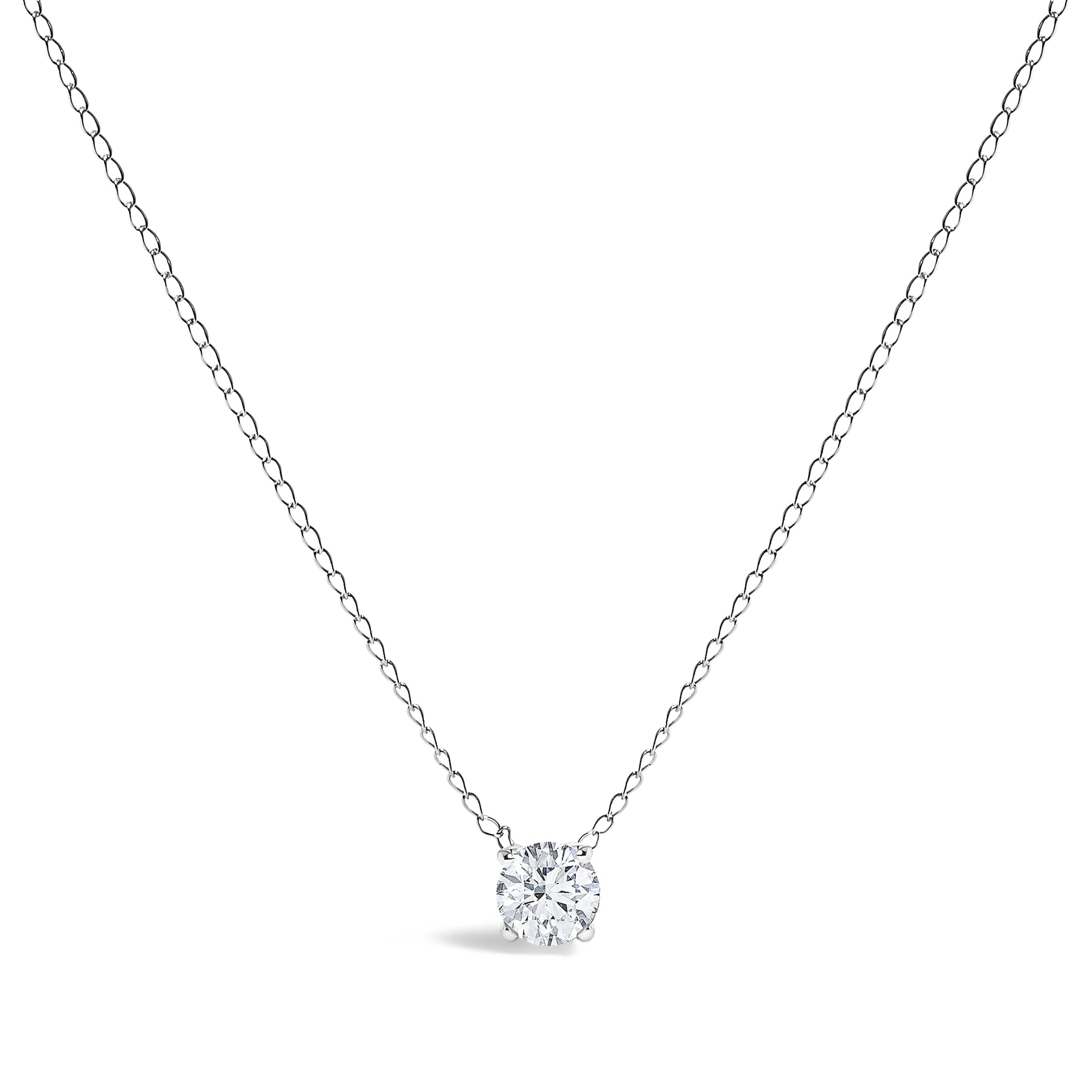 14K White Gold Floating 1/2 Cttw Lab Grown Diamond Solitaire Pendant Necklace - 18" Inches