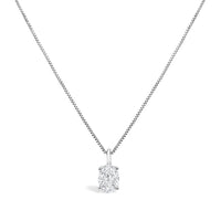 14K White Gold 1.00 Cttw Lab Grown Oval Solitaire Diamond Pendant Necklace