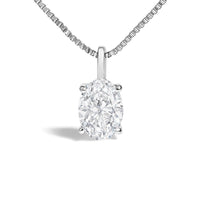 14K White Gold 1.00 Cttw Lab Grown Oval Solitaire Diamond Pendant Necklace
