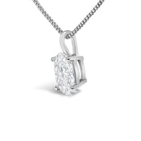 14K White Gold 1.00 Cttw Lab Grown Oval Solitaire Diamond Pendant Necklace