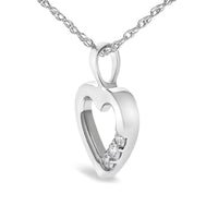 .925 Sterling Silver Lab Grown Diamond 1/4 Cttw Three Stone Heart Pendant Necklace - 18" Inches