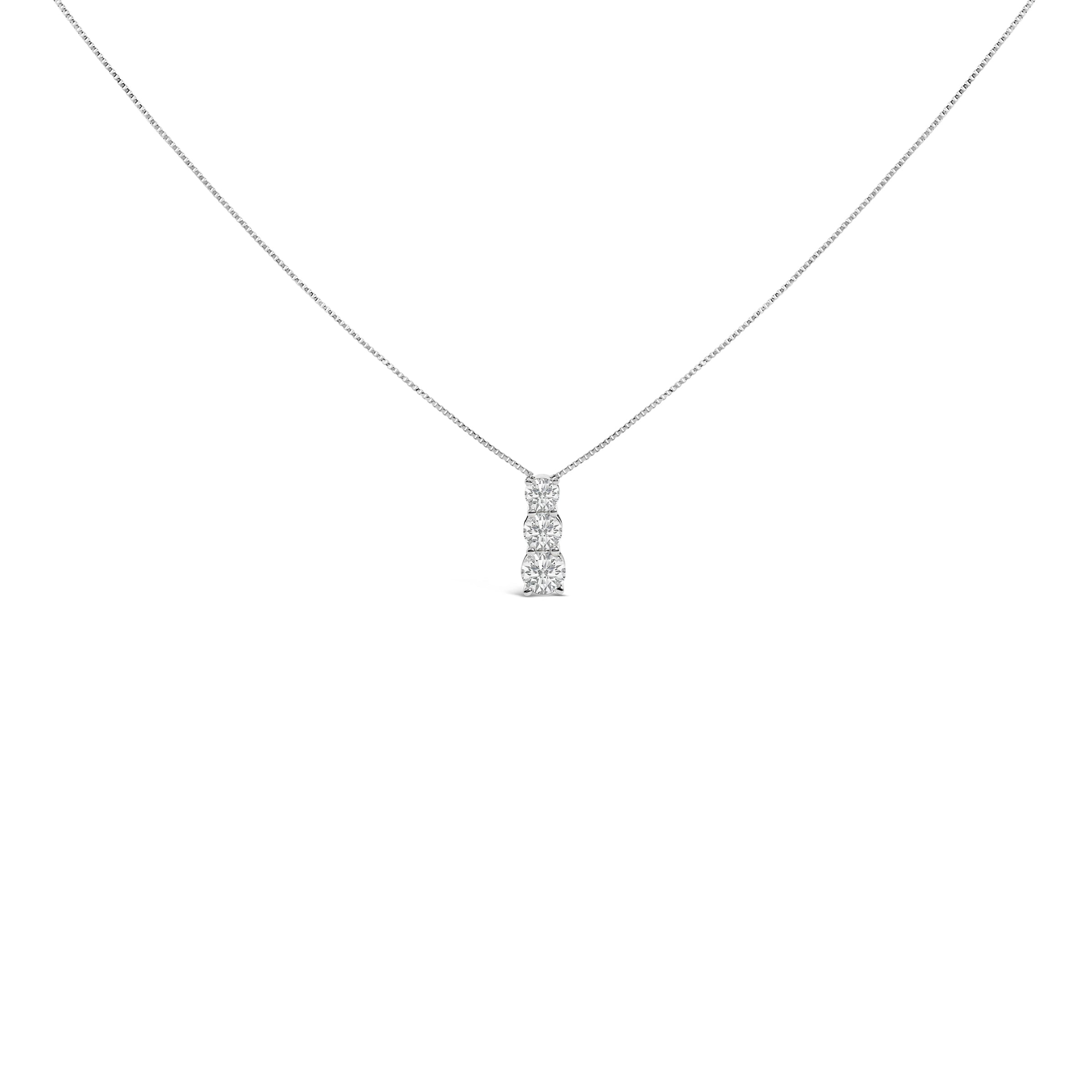 14K White Gold 1/2 Cttw Lab Grown Diamond Three Stone Pendant Necklace