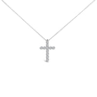 14K White Gold 1/2 Cttw Lab Grown Diamond 11 Stone Cross Pendant Necklace