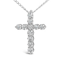 14K White Gold 1/2 Cttw Lab Grown Diamond 11 Stone Cross Pendant Necklace