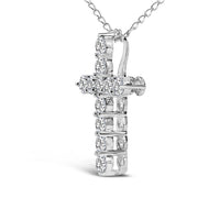 14K White Gold 1/2 Cttw Lab Grown Diamond 11 Stone Cross Pendant Necklace